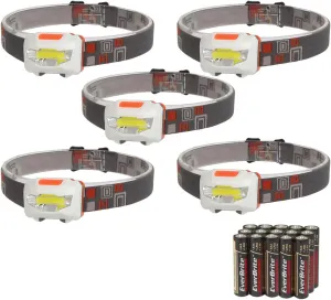 EverBrite Headlamp Flashlight, 5-pack Super Bright COB Head Lamp Suitable for Running, Camping, Hiking, Climbing, Jobsite Working, Batteries Included