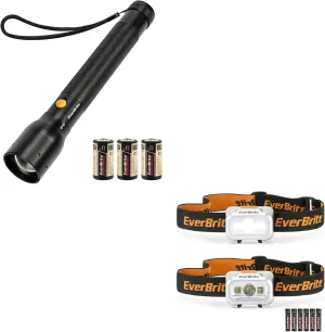 EverBrite Ultra Bright Tactical Flashlight, 900 Lumen Zoomable Adjustable Focus LED Headlamp(2 Pack)