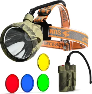 Eyes.sys 110000LUX 10W LED Coon Hunting Lights for Coyotes Hog Hunting Light, Rechargeable Waterproof Camping Searchlight, Ultra Bright Mining Headlamp with 4 Optical Filters for Night Working