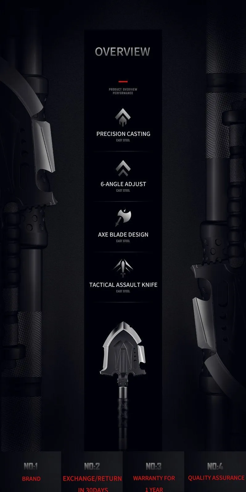 F-A3 Tactical Shovel w/Military Pouch and Handle Extension 3 Pack