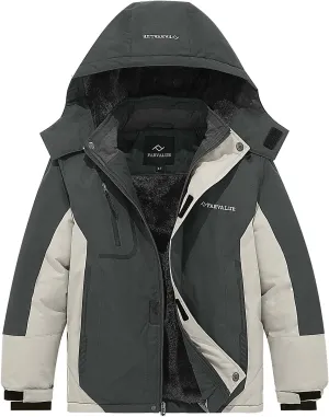 FARVALUE Boys Waterproof Ski Jacket Windproof Winter Coat Warm Snow Coat Outdoor Raincoats with Removable Hood