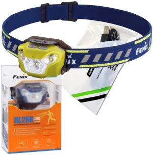 Fenix HL26R 450 Lumen USB rechargeable CREE LED running/jogging sweatband Headlamp with EdisonBright USB charging cable bundle (Yellow)