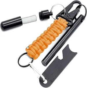 Ferro Fire Starter 4 inch Survival Ferrocerium Drilled Flint Fire Starter, Ferro Rod Kit with Paracord Lanyard Handle, Striker, Cotton Tinder Tab in o-Ring Sealed Carrier Tube and Carry Clip