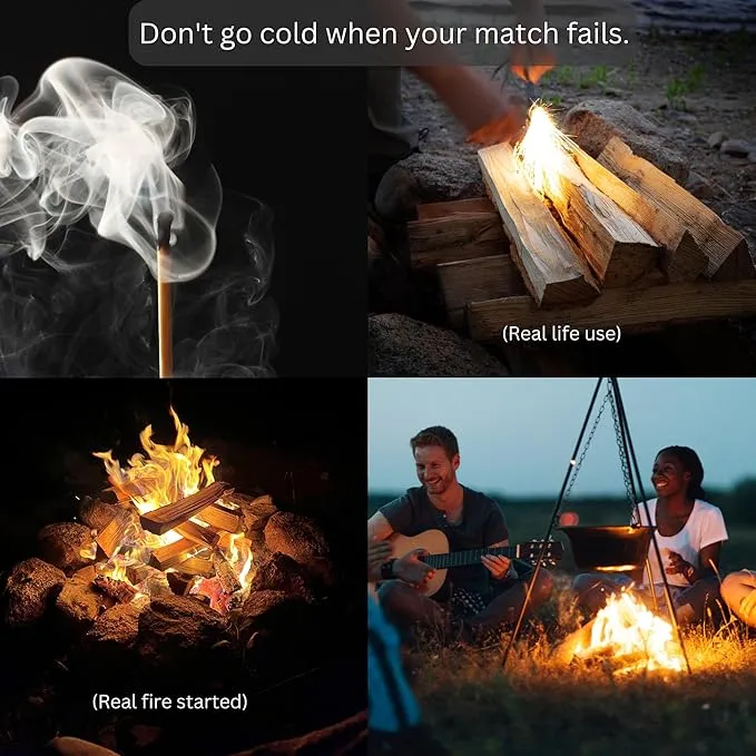 Ferro Rod Fire Starter Kit – Wood Handle Flint Fire Starter with Ferro Rod Striker and Wrist Lanyard – Weatherproof and Waterproof Fire Starter Survival Tool for Camping, Hiking