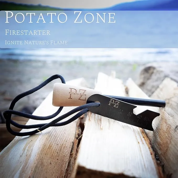 Ferro Rod Fire Starter Kit – Wood Handle Flint Fire Starter with Ferro Rod Striker and Wrist Lanyard – Weatherproof and Waterproof Fire Starter Survival Tool for Camping, Hiking