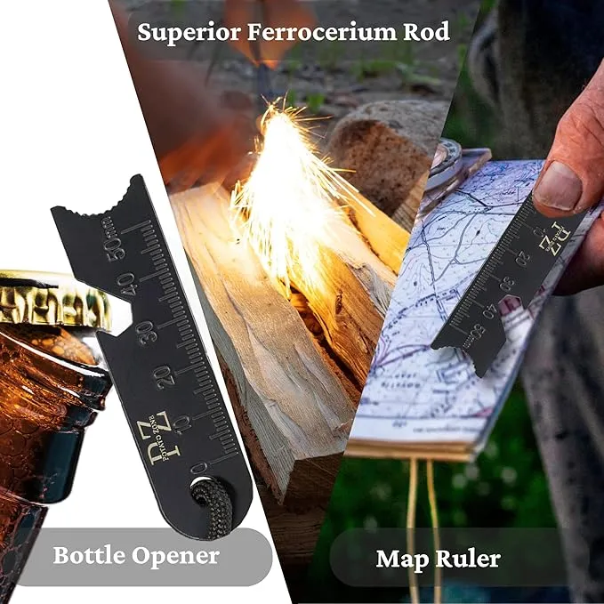 Ferro Rod Fire Starter Kit – Wood Handle Flint Fire Starter with Ferro Rod Striker and Wrist Lanyard – Weatherproof and Waterproof Fire Starter Survival Tool for Camping, Hiking