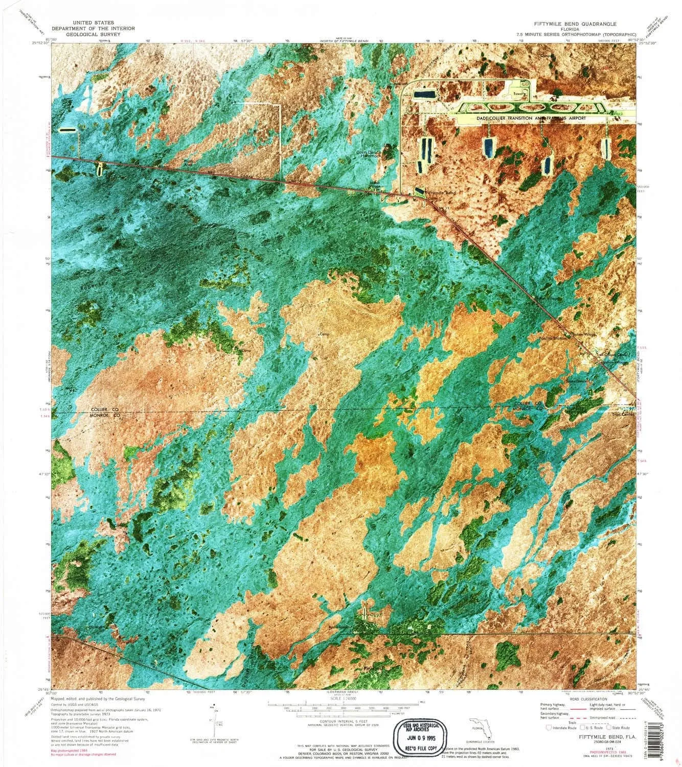 Fiftymile Bend FL topo map, 1:24000 Scale, 7.5 X 7.5 Minute, Historical, 1973, Updated 1989, 26.9 x 24 in
