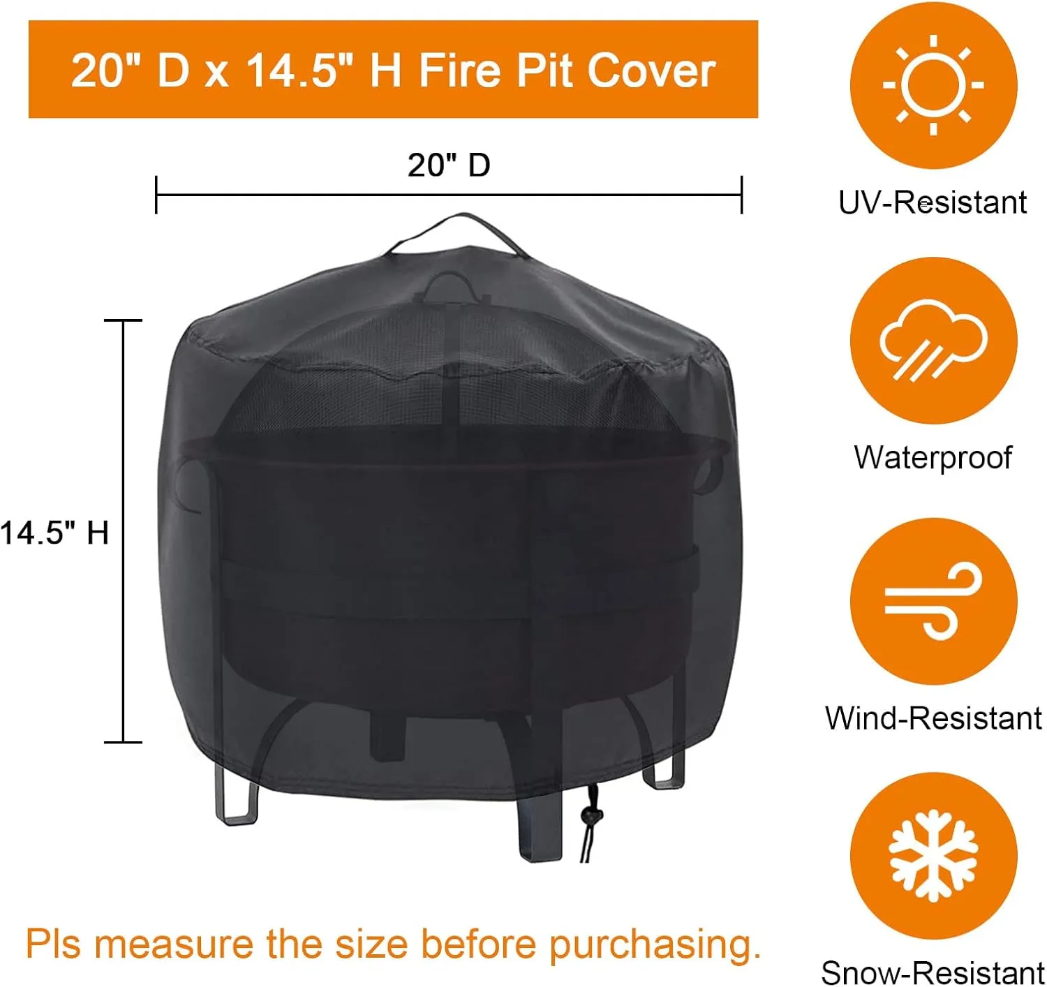 Fire Pit Cover, 20inch Firepit Cover for Solo Stove Cover,Waterproof Outdoor Cover for Solo Stove Bonfire with Handles & Drawstring-20x15inch