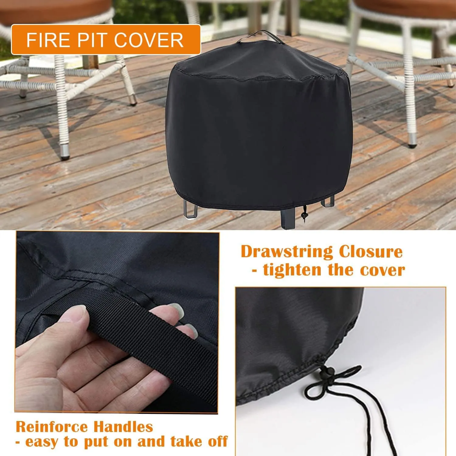 Fire Pit Cover, 20inch Firepit Cover for Solo Stove Cover,Waterproof Outdoor Cover for Solo Stove Bonfire with Handles & Drawstring-20x15inch