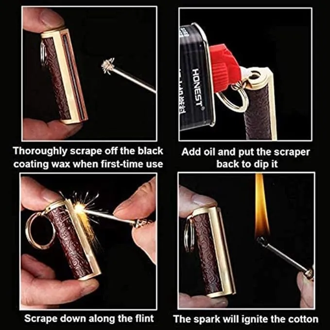 Fire Starter Lighter Waterproof Flint Match Outdoor Camping Permanent Metal Matchstick with Keychain(Sold Without Fluid) (Silver Silver)