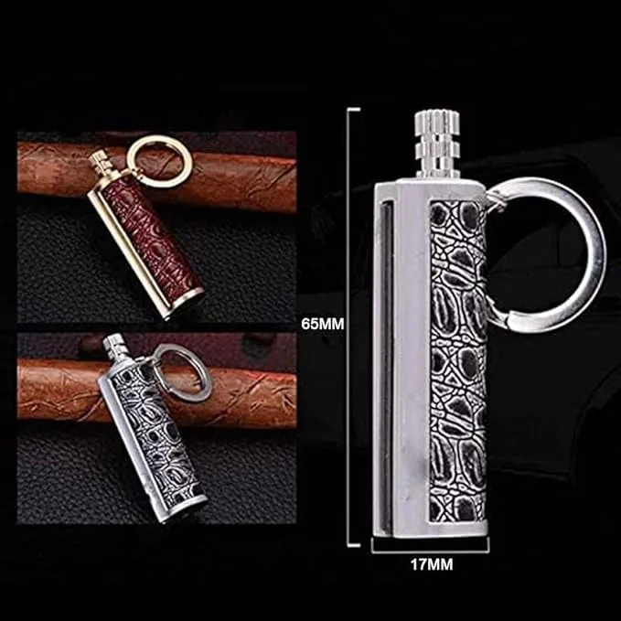 Fire Starter Lighter Waterproof Flint Match Outdoor Camping Permanent Metal Matchstick with Keychain(Sold Without Fluid) (Silver Silver)