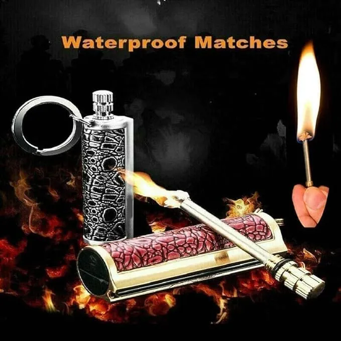 Fire Starter Lighter Waterproof Flint Match Outdoor Camping Permanent Metal Matchstick with Keychain(Sold Without Fluid) (Silver Silver)