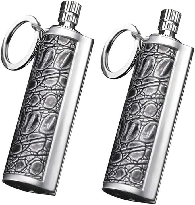 Fire Starter Lighter Waterproof Flint Match Outdoor Camping Permanent Metal Matchstick with Keychain(Sold Without Fluid) (Silver Silver)