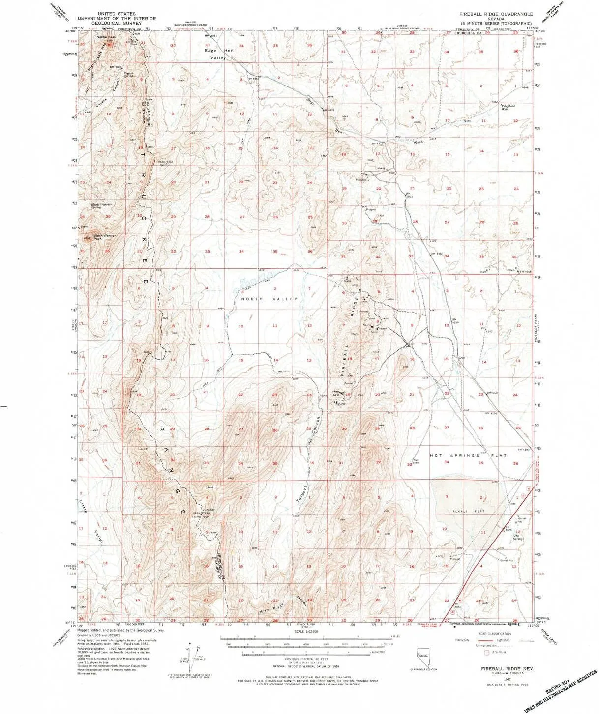 Fireball Ridge NV topo map, 1:62500 Scale, 15 X 15 Minute, Historical, 1967, Updated 1984, 21.8 x 18 in