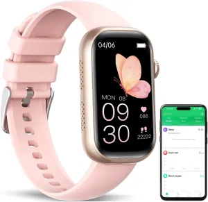 Fitness Tracker, Smart Watch with 24/7 Dynamic Heart Rate Blood Oxygen Monitoring Sleep Tracker 100  Sports Modes Pedometer IP68 Waterproof Step Calorie Counter for Android and iOS Women Men (Pink)