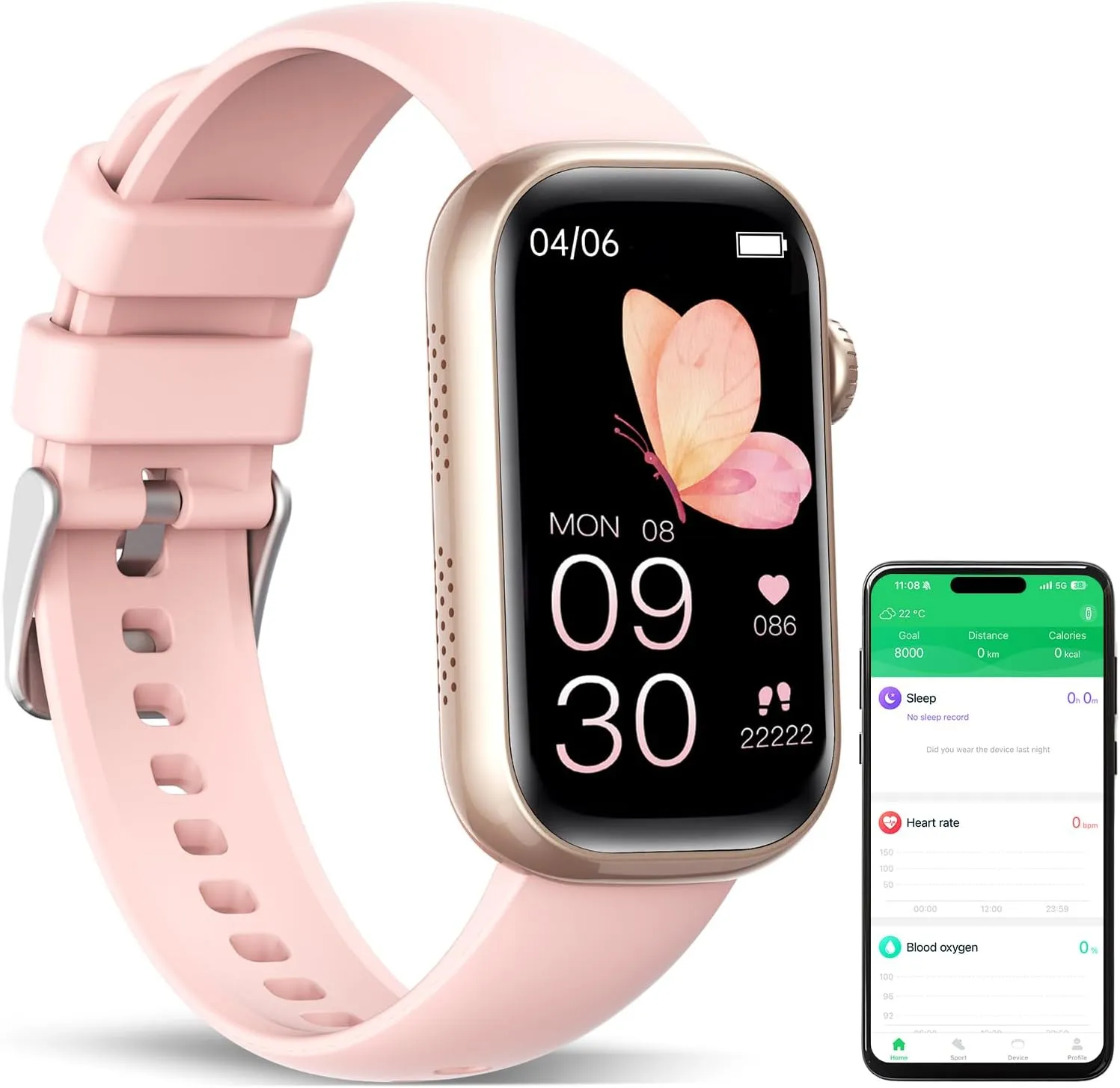 Fitness Tracker, Smart Watch with 24/7 Dynamic Heart Rate Blood Oxygen Monitoring Sleep Tracker 100  Sports Modes Pedometer IP68 Waterproof Step Calorie Counter for Android and iOS Women Men (Pink)