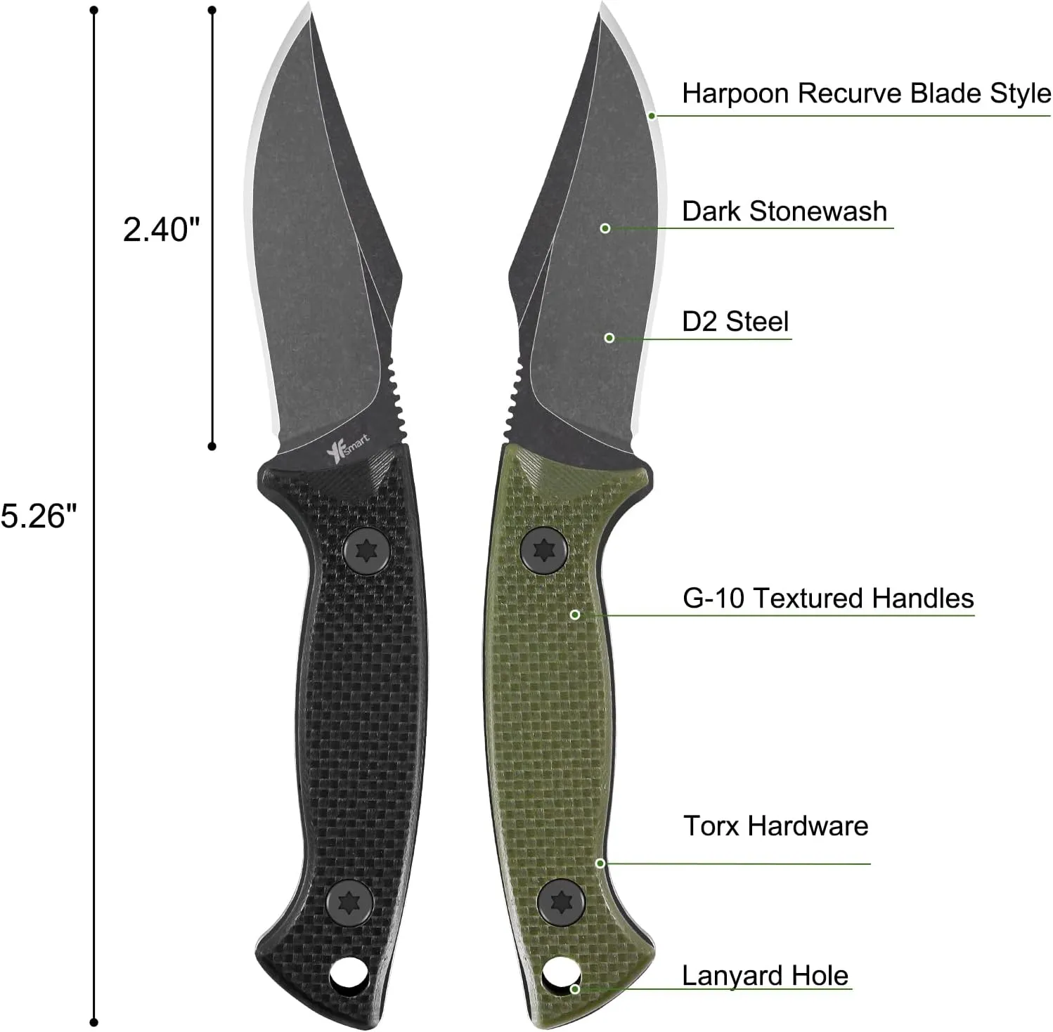 Fixed Blade Knife With D2 Stainless Steel, 2.4" Hunting Knife with Sheath for Survival Camping,Dark Stonewash Finish, Belt Mount, And Superior G-10 Handle Scales(Black)