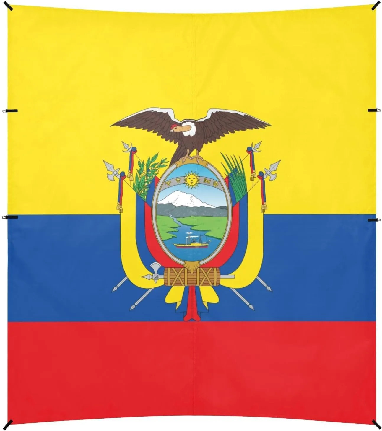 Flag Ecuador Coat Arms Accurate Foldable Beach Cabana UPF50  Protection Lightweight Large Portable Sun Shelter with Sand Shovel, Sandbags for Family Travel