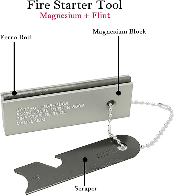 Flint Fire Starter, Fire Starter Survival Tool with Magnesium and Ferro Rod for Camping Hiking Outdoor Survival