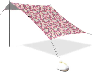 Flowers Hot Pink Foldable Beach Cabana UPF50 Lightweight Outdoor Sun Shade with Sand Shovel for Family Travel