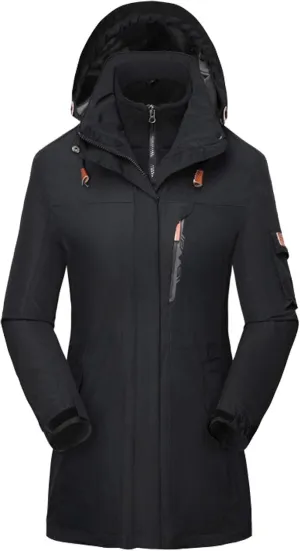 Flygo Womens 3 in 1 Fleece Lined Rain Jacket Windproof Waterproof Parkas