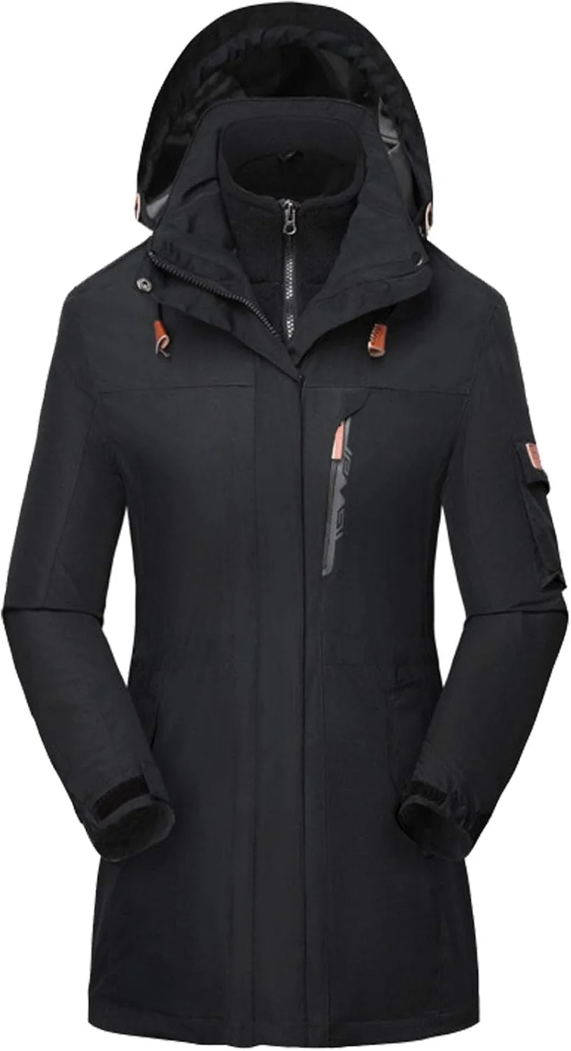 Flygo Womens 3 in 1 Fleece Lined Rain Jacket Windproof Waterproof Parkas
