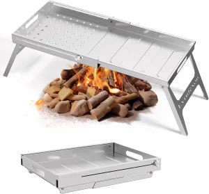 Foldable Campfire Grill Stainless Steel, 24.8"*11" Food Grade Metal, Non-toxic and Easy to Clean, Folding Camp Fire Grill for BBQ, Picnics, Backpacking, Backyards and Survival