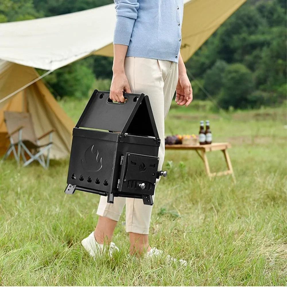 Foldable Camping Wood Stove - Portable Collapsible Burning Stove for Hiking, Backpacking & Survival | Compact Outdoor Cooking & Heating | Lightweight Stainless Steel with Carry Bag