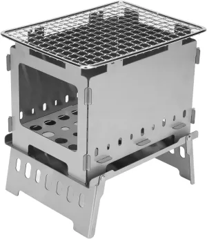 Folding Backpacking Stove, Stainless Steel Windproof Wood Burning Stove for Outdoor Hiking Camping