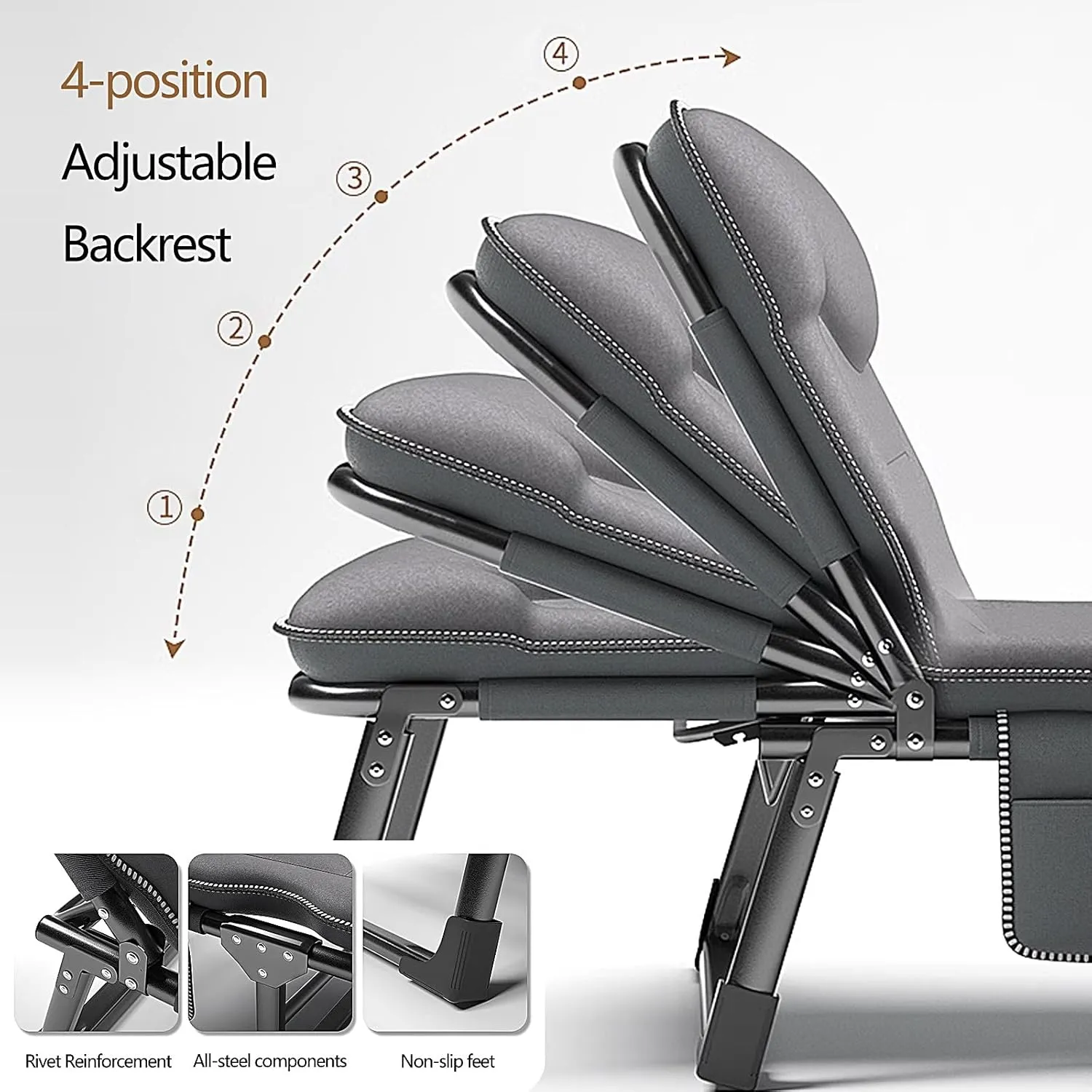 Folding Bed with Mattress for Adults 4 Speed Backrest Adjustment Camping Cot for Adults with 3D Headrest Camping Bed Spare Guest Bed(Gray B,170 * 60 * 30cm), 170 * 60 * 30CM