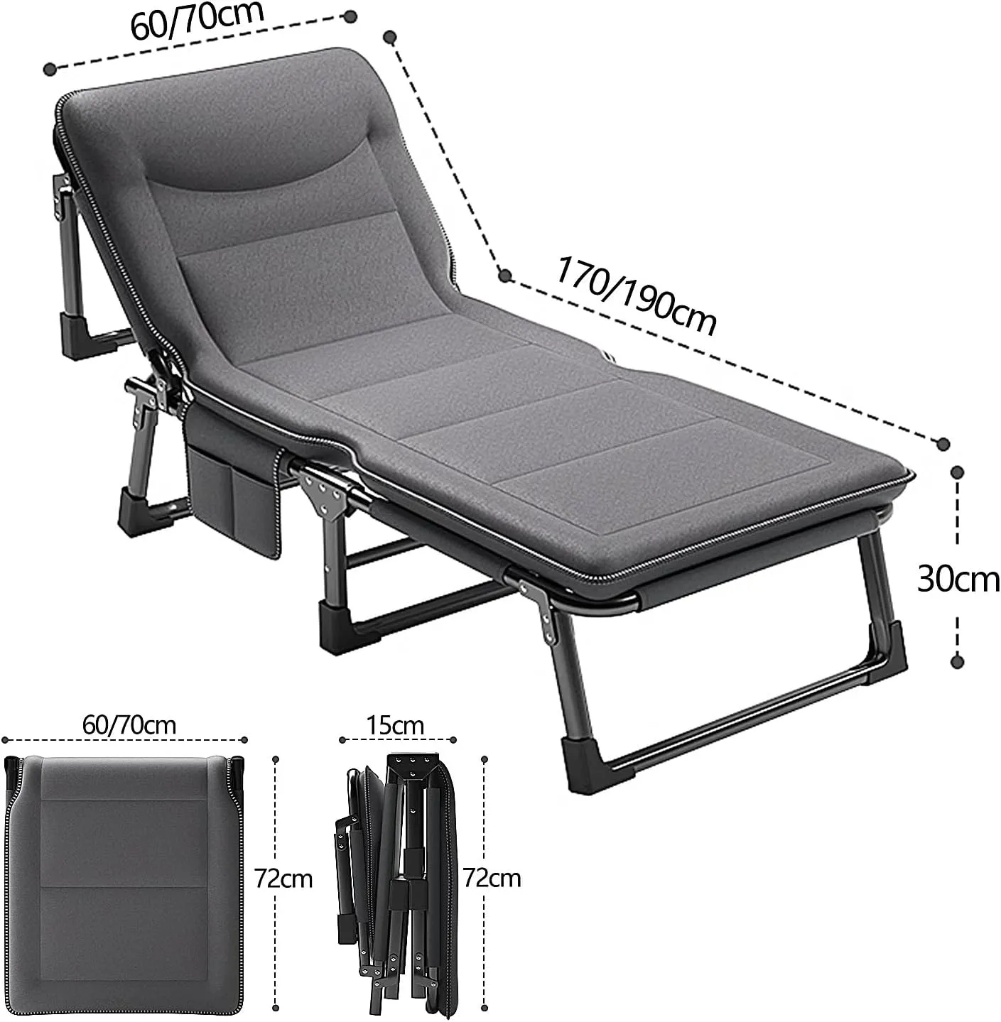 Folding Bed with Mattress for Adults 4 Speed Backrest Adjustment Camping Cot for Adults with 3D Headrest Camping Bed Spare Guest Bed(Gray B,170 * 60 * 30cm), 170 * 60 * 30CM