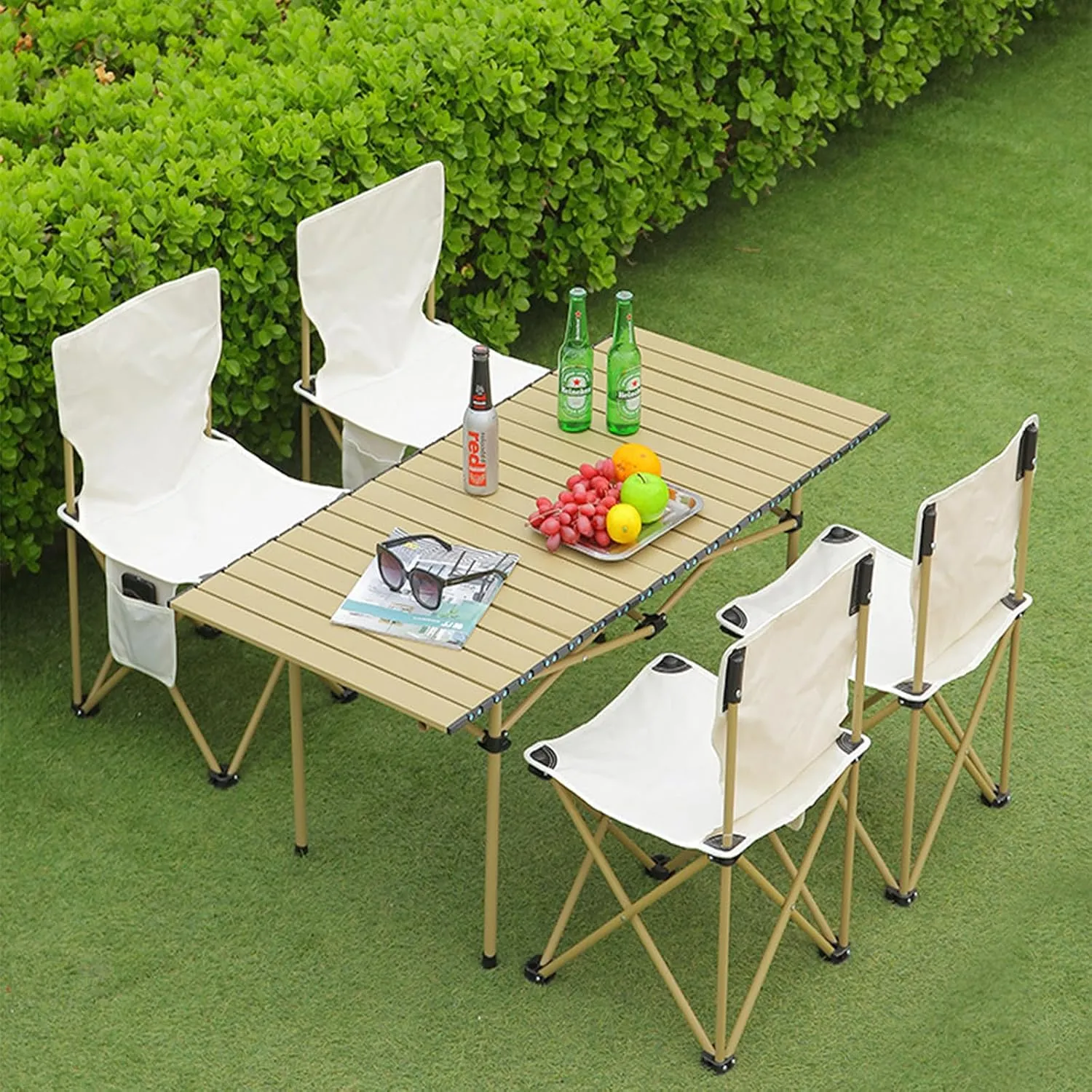 Folding Camping Table, Portable Picnic Table with Carry Bag, Lightweight Aluminum Roll-Up Design for Camping, Backpacking, Beach, BBQ, and Outdoor Parties Black 95×55×50cm/37×21×19.7in