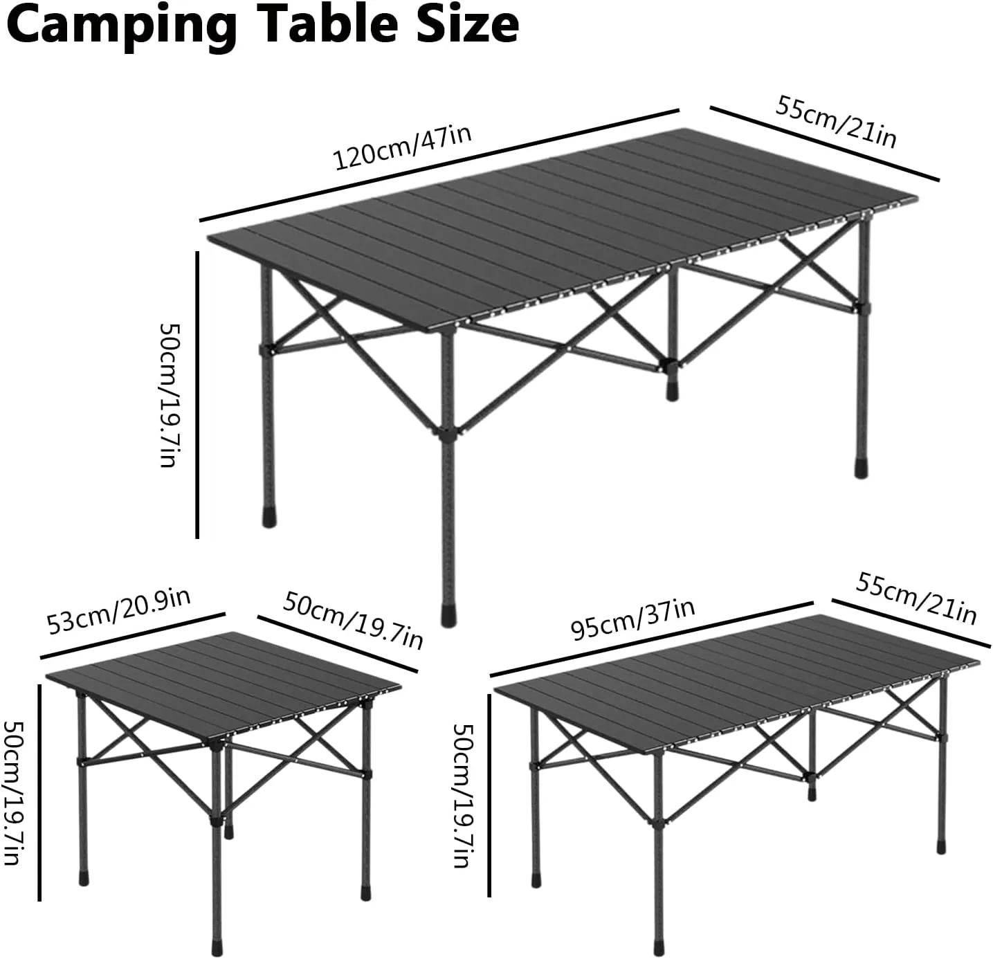 Folding Camping Table, Portable Picnic Table with Carry Bag, Lightweight Aluminum Roll-Up Design for Camping, Backpacking, Beach, BBQ, and Outdoor Parties Black 95×55×50cm/37×21×19.7in