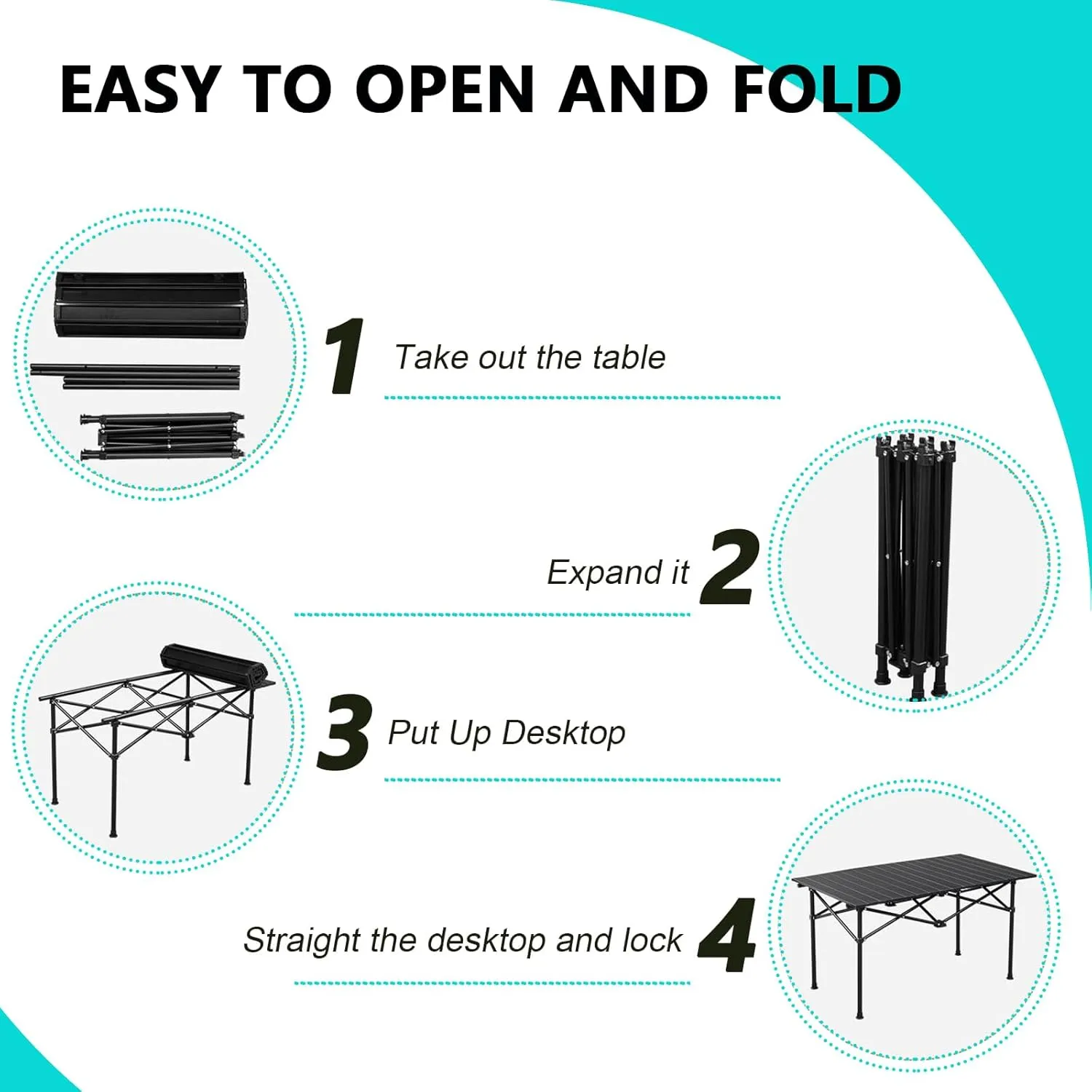 Folding Camping Table, Portable Picnic Table with Carry Bag, Lightweight Aluminum Roll-Up Design for Camping, Backpacking, Beach, BBQ, and Outdoor Parties Wood Color 95×55×50cm/37×21×19.7in