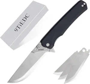 Folding Pocket Flipper Knife, 4pcs Replaceable Blades, 3.5" 440 Steel Blade G10 Handle EDC Knife with Pocket Clip for Men Women, Sharp Camping Survival Hiking, Outdoor or Indoor Carry Knives