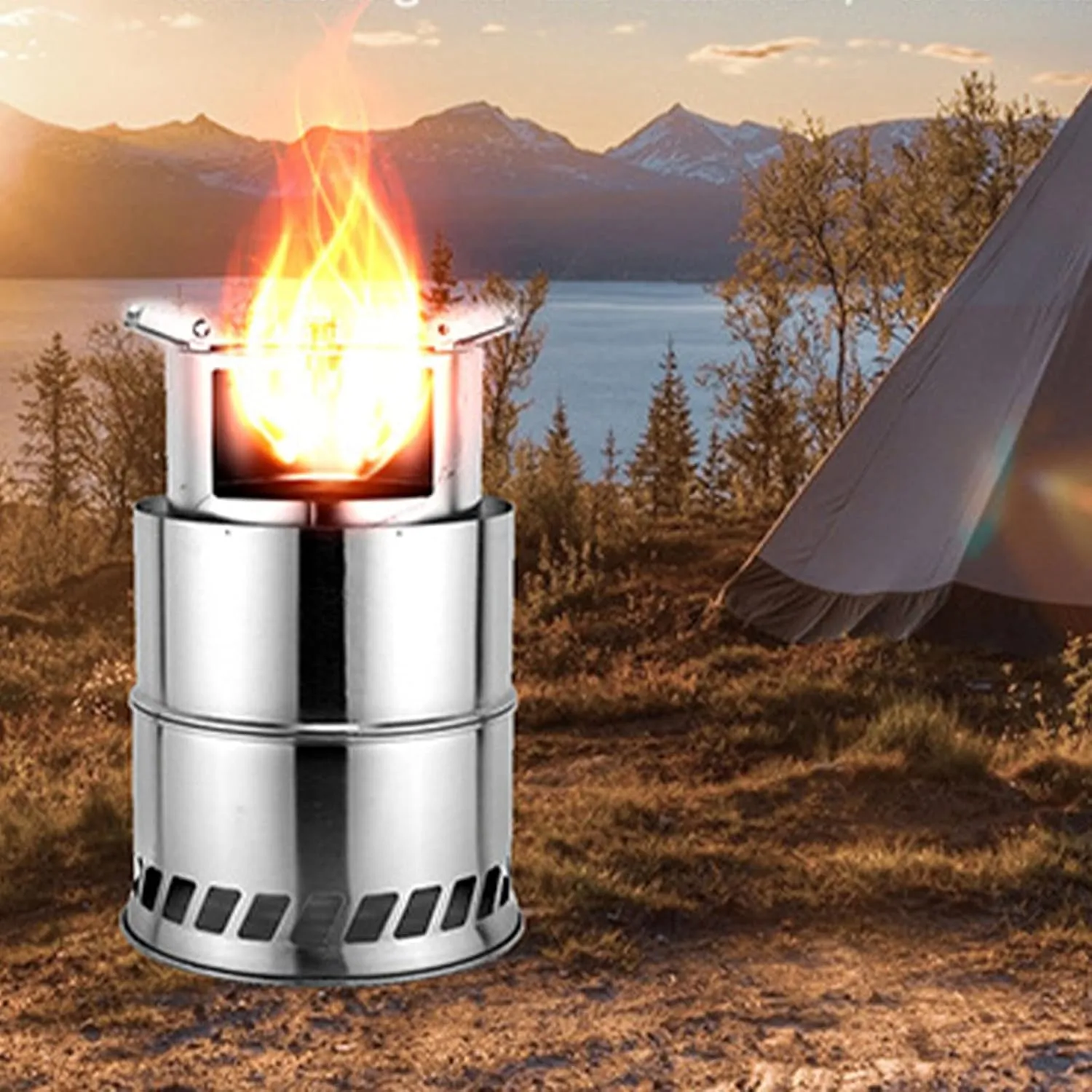 Folding Portable Wood Burning Stove Camping Hiking Survival Backpacking Stove Powerful Efficient Wood Burning and Low Smoke Gasification for Quick Boil Compact