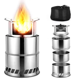 Folding Portable Wood Burning Stove Camping Hiking Survival Backpacking Stove Powerful Efficient Wood Burning and Low Smoke Gasification for Quick Boil Compact