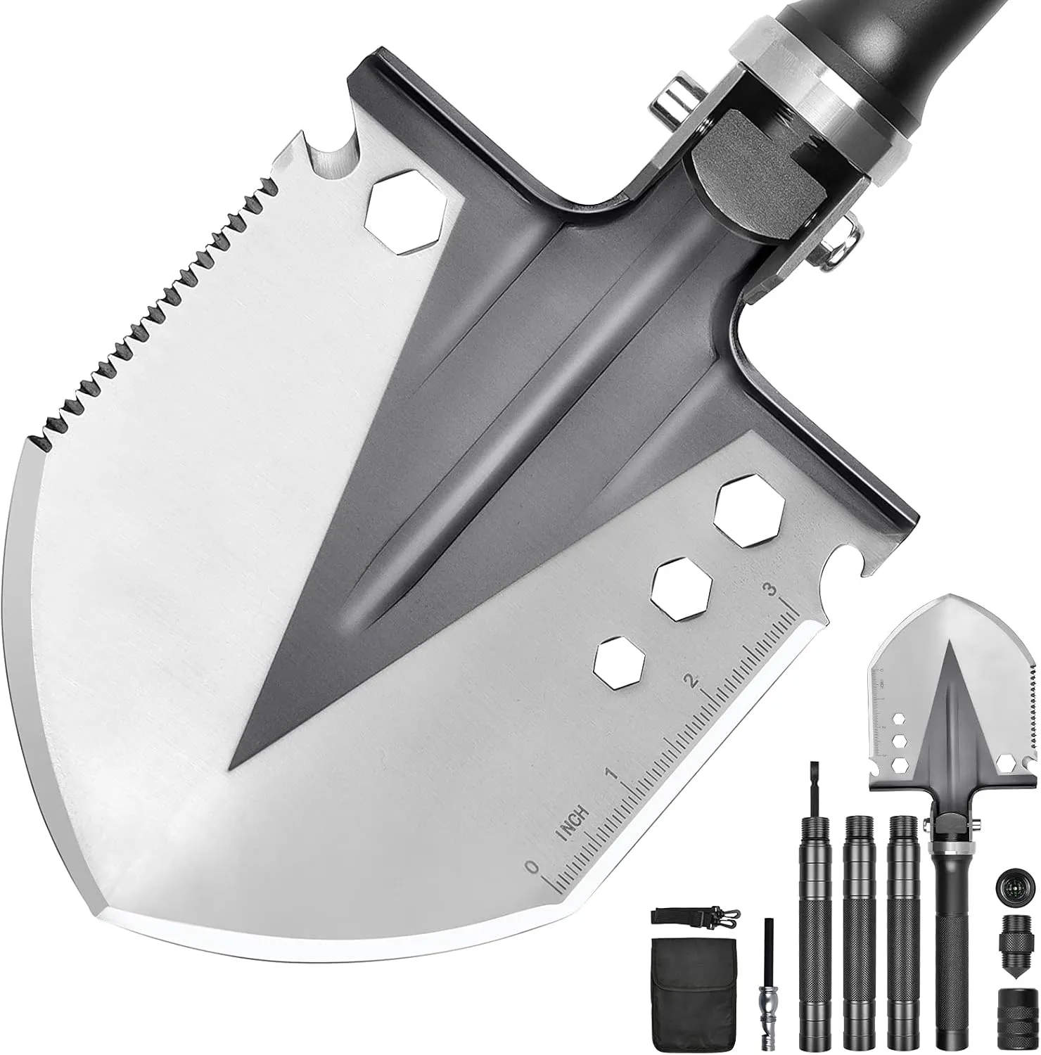 Folding Shovel, Survival Shovels(40inch), Ultimate Survival Tool, Tactical Military Spade, Compact Entrenching Tool for Camping, Off Roading, Metal Detecting, Backpacking and Emergency
