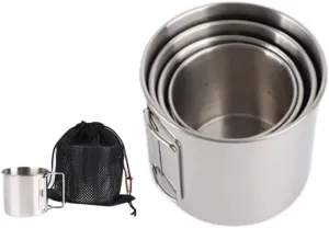 Folding Stainless Steel Camping Coffee Mug - 4 Piece Set Cups for Survival Gear