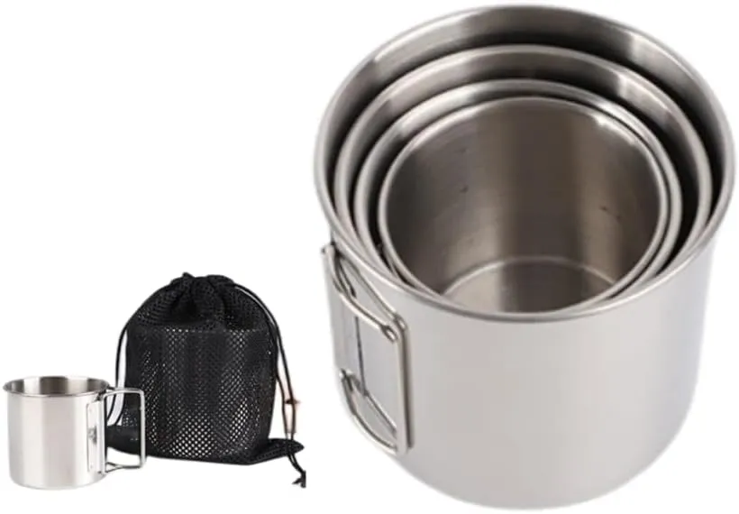 Folding Stainless Steel Camping Coffee Mug - 4 Piece Set Cups for Survival Gear