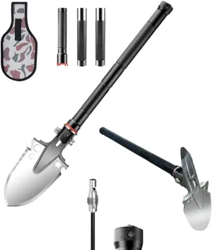 Folding Survival Shovel with Pickaxe, Portable Camping Shovel for Outdoor, Tactical Unbreakable Military Spade Multitool Survival Gear and Equipment for Off Road Backpacking Hiking Car Emergency