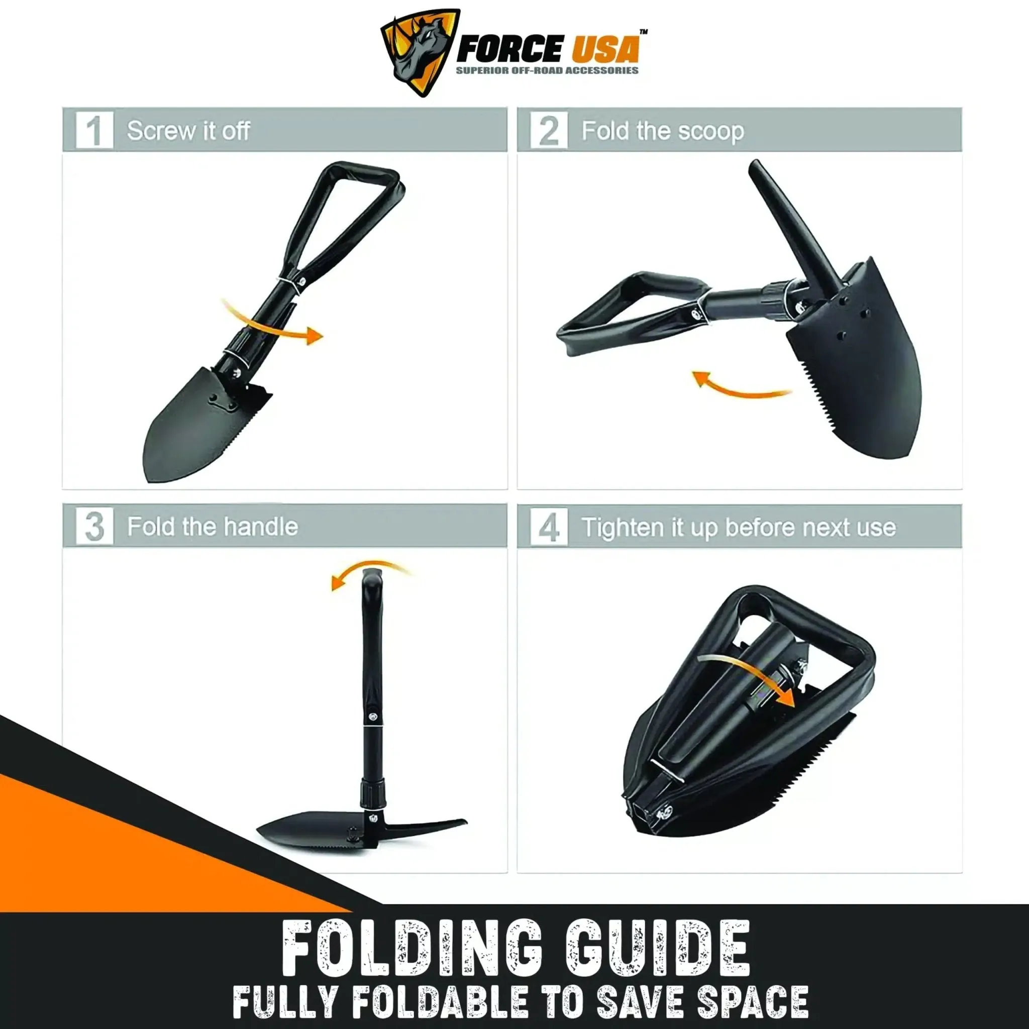FORCE USA Foldable Shovel SH001 - Black