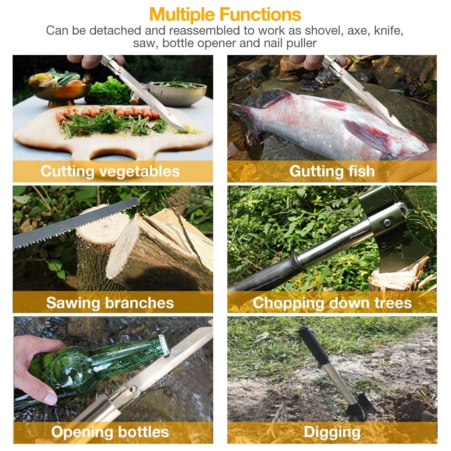 ForgeTrail™ 6-in-1 Survival Tool Set – Axe, Shovel, Knife & Saw Combo Kit