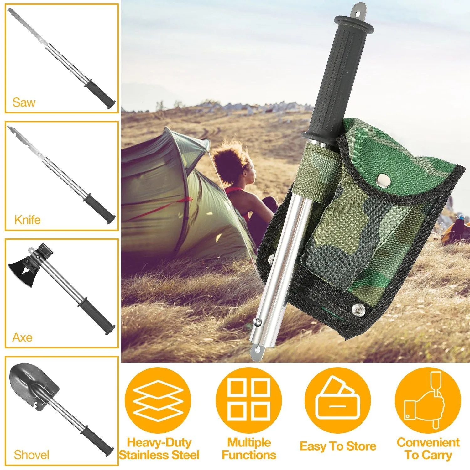 ForgeTrail™ 6-in-1 Survival Tool Set – Axe, Shovel, Knife & Saw Combo Kit
