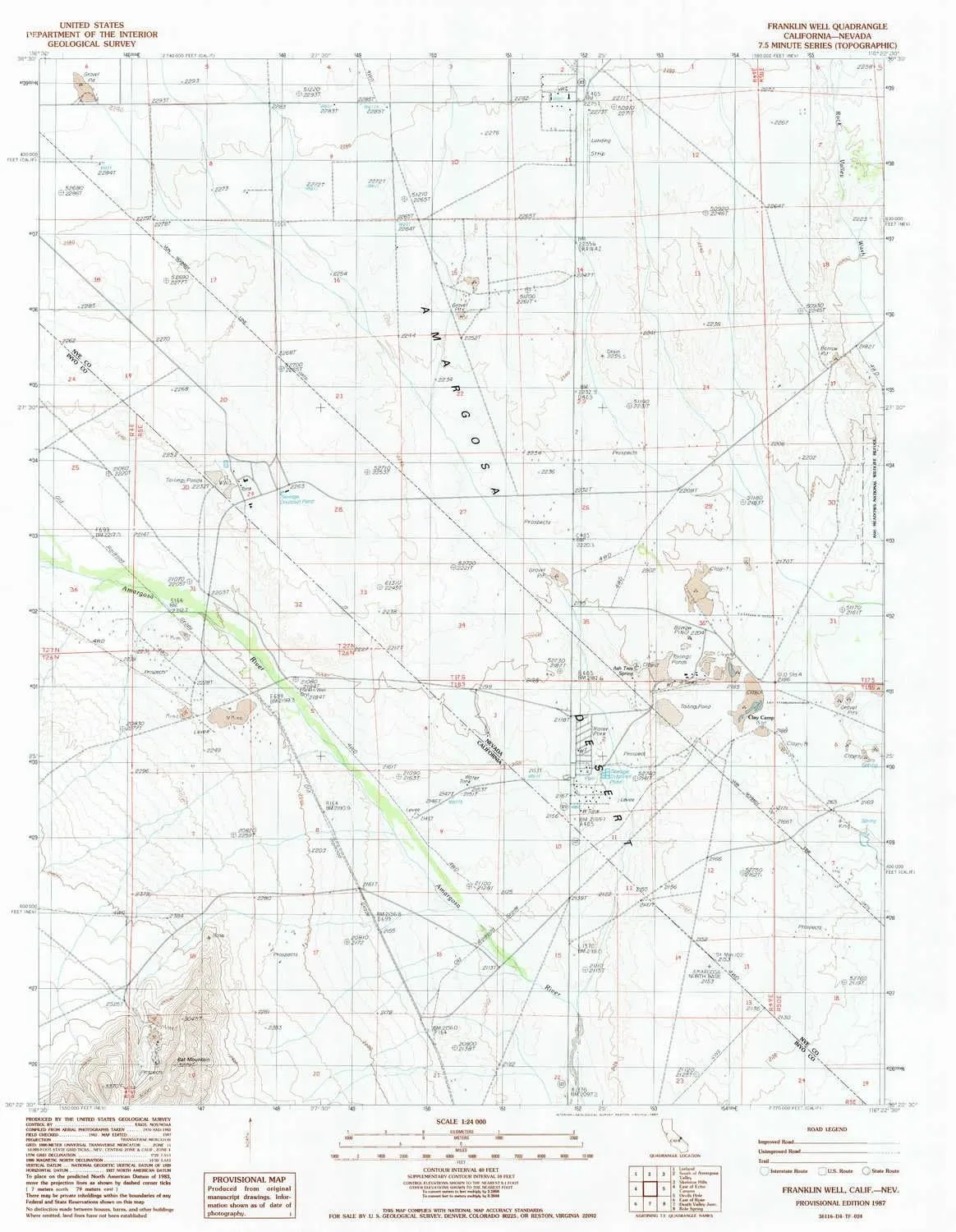 Franklin Well CA topo map, 1:24000 Scale, 7.5 X 7.5 Minute, Historical, 1987, Updated 1987, 26.8 x 21.5 in