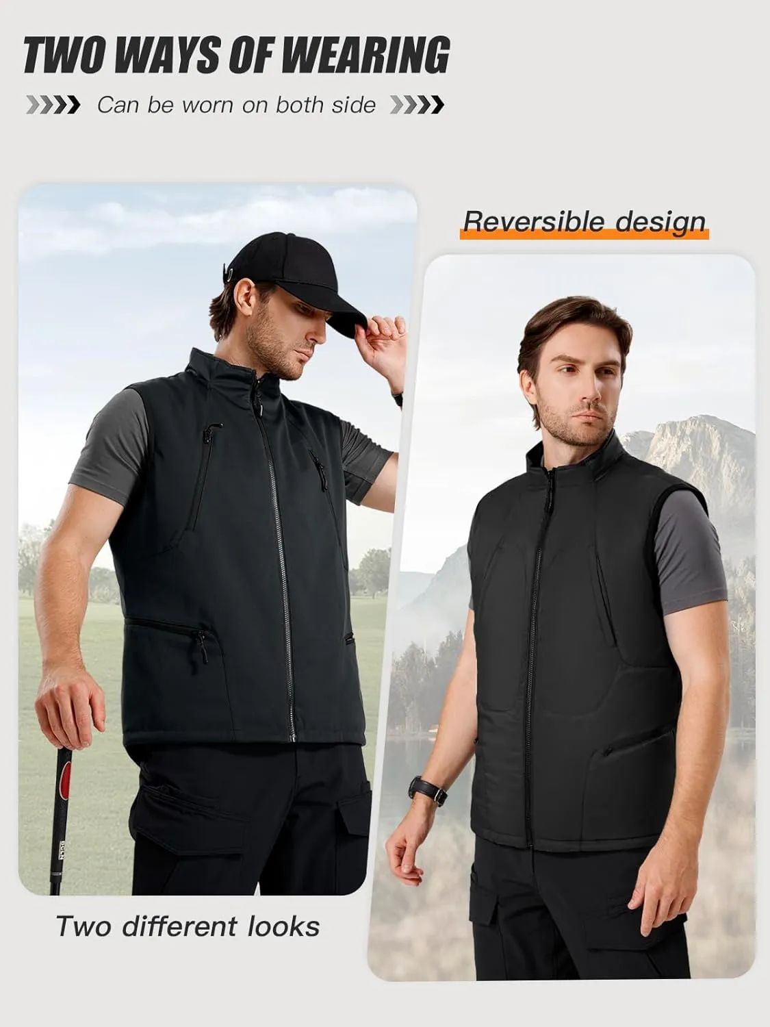 FREE SOLDIER Men's Lightweight Golf Vest Outerwear Windproof Reversible Sleeveless Softshell Jacket Running Vest
