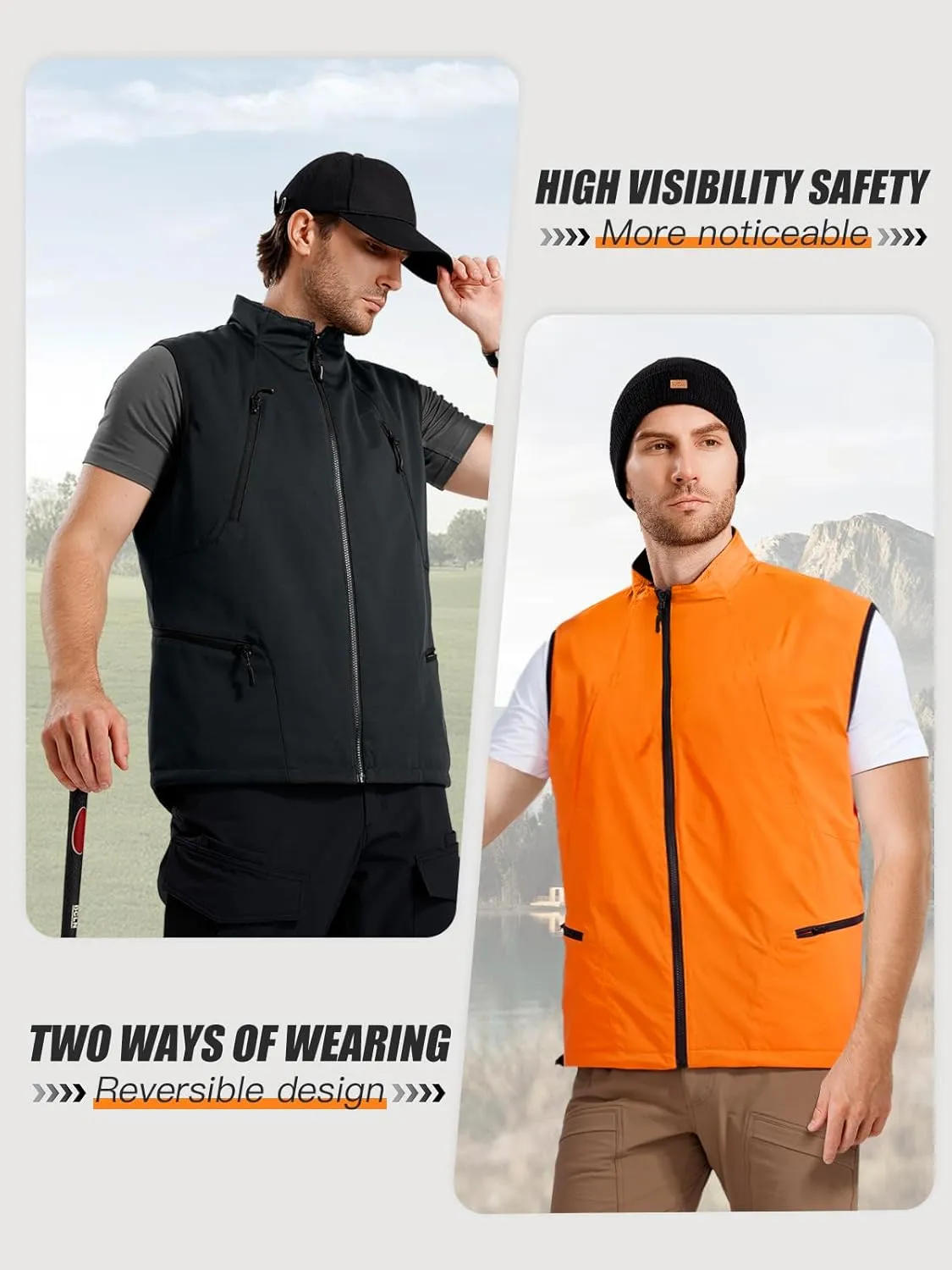 FREE SOLDIER Men's Lightweight Golf Vest Outerwear Windproof Reversible Sleeveless Softshell Jacket Running Vest