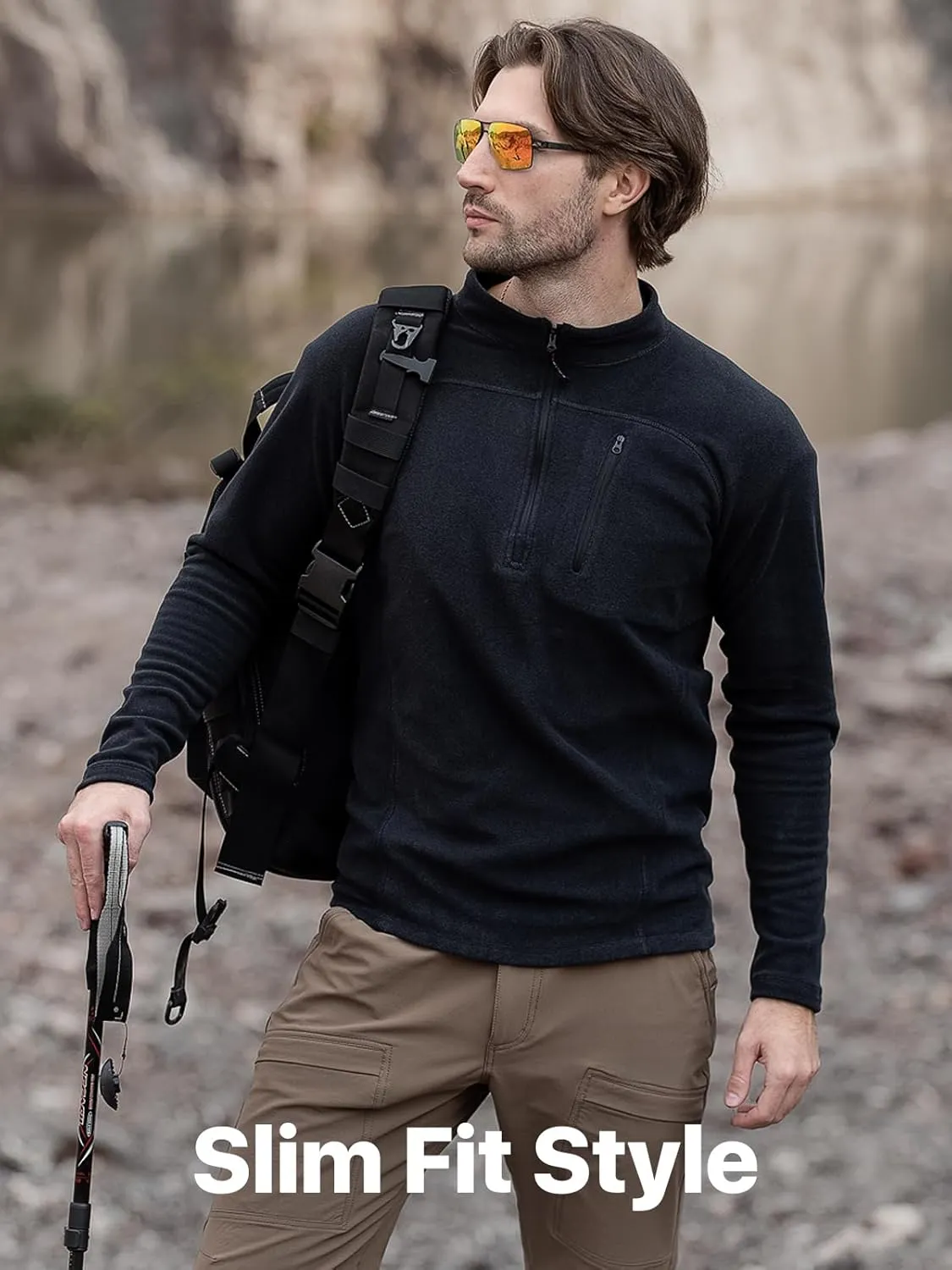 FREE SOLDIER Men's Quarter Zip Pullover Fleece Jacket Lightweight Sweaters Long Sleeve Thermal Half Zip Up Golf Sweatshirt