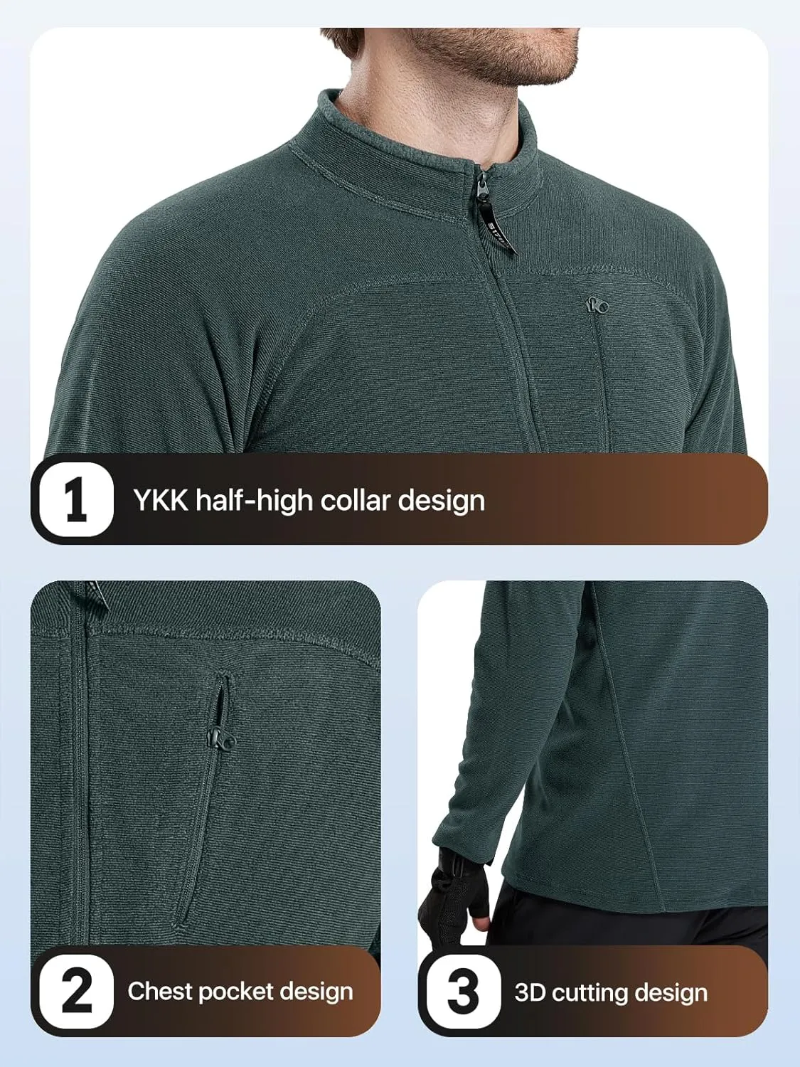 FREE SOLDIER Men's Quarter Zip Pullover Fleece Jacket Lightweight Sweaters Long Sleeve Thermal Half Zip Up Golf Sweatshirt