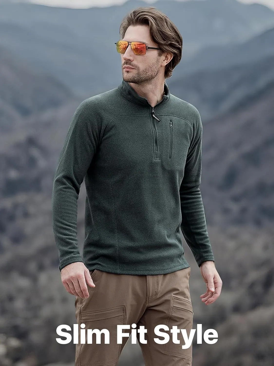 FREE SOLDIER Men's Quarter Zip Pullover Fleece Jacket Lightweight Sweaters Long Sleeve Thermal Half Zip Up Golf Sweatshirt